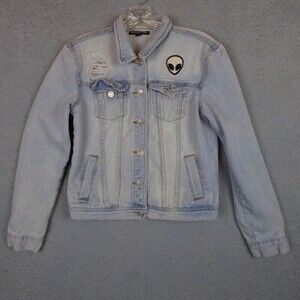 BRANDY MELVILLE Jacket Women Medium Blue Long Sleeve Distressed Light Wash Alien